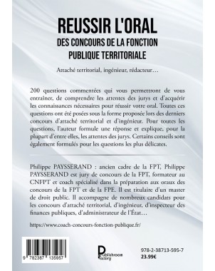 Reussir l'oral des concours de la fonction publique territoriale de PHILIPPE PAYSSERAND